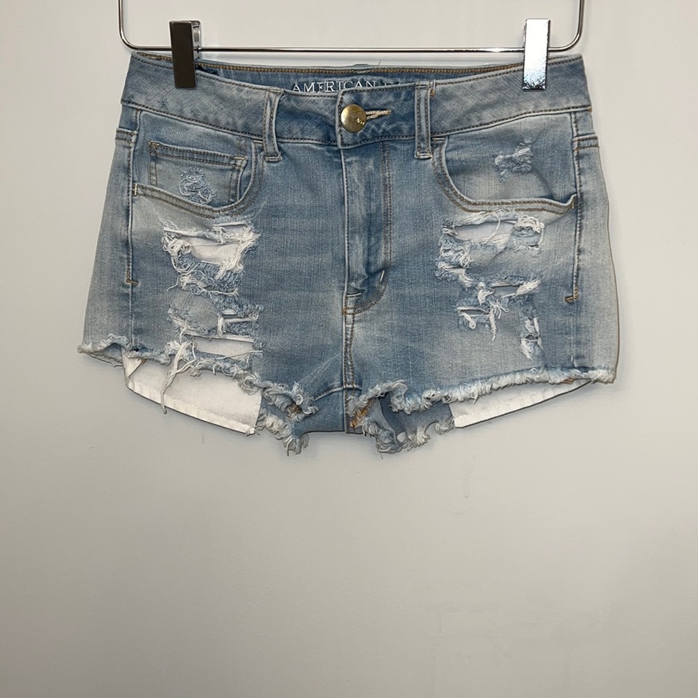 American Eagle AEO Hi-Rise Shortie Jean Shorts 6 Ripped